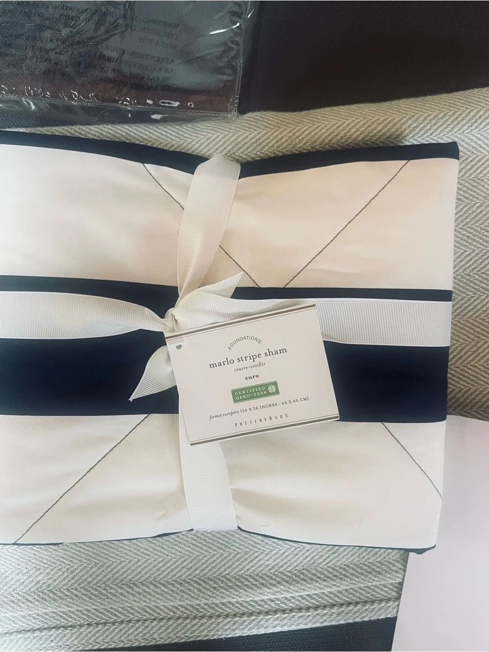 Pottery Barn nautical Striped Euro pillow sham . NWT